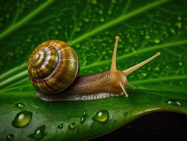 Caracol de uva en una hoja verde