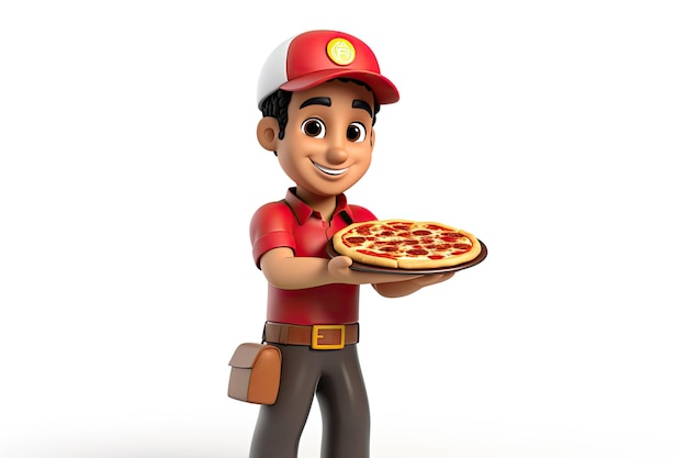 Foto caracter 3d homem da pizza isolado de fundo