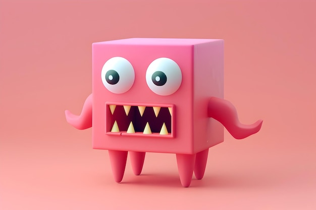 Caracter Cute Cube Monster para desenhos animados em fundo vibrante