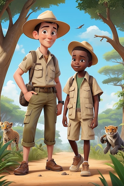 Foto caracter de desenho animado boy in safari outfit