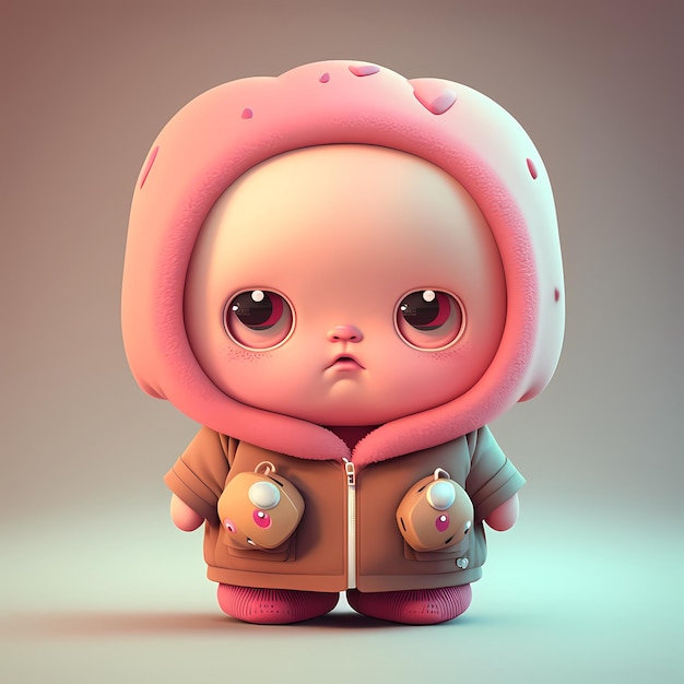 Carácter de diseño kawaii 3D adorable y lindo Ilustración