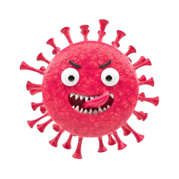 Carácter emocional del virus en la ilustración de render 3d de fondo blanco