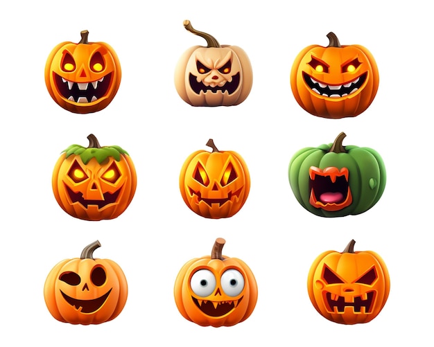 Caracter emoji de calabaza Caracter de estilo Halloween 3d Isolado en fondo blanco Ilustración generativa de IA