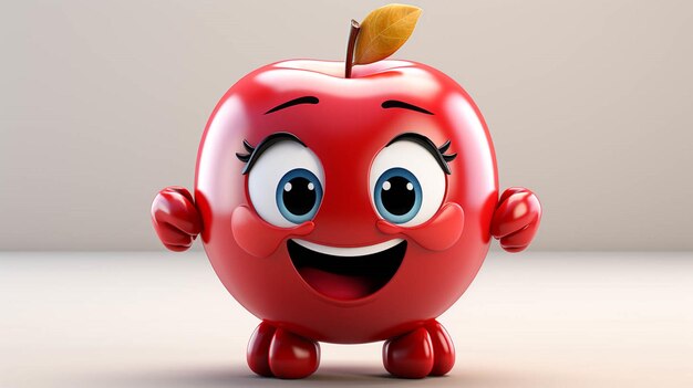 Carácter de fruta de manzana en acción de emoción feliz