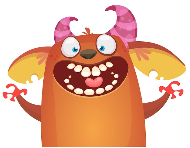 Carácter de monstruo de dibujos animados gracioso Ilustración de un diseño vectorial de Halloween alienígena lindo y feliz