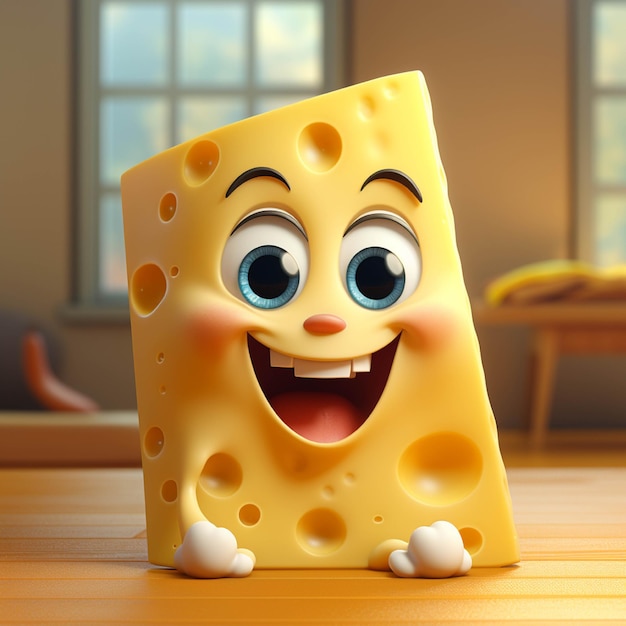 Foto carácter de queso en una mesa de madera ilustración 3d