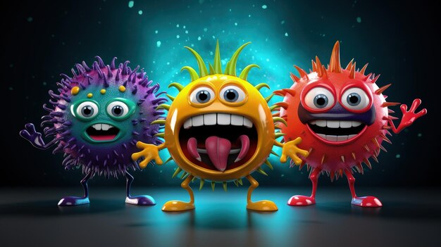 Foto el carácter del virus de dibujos animados