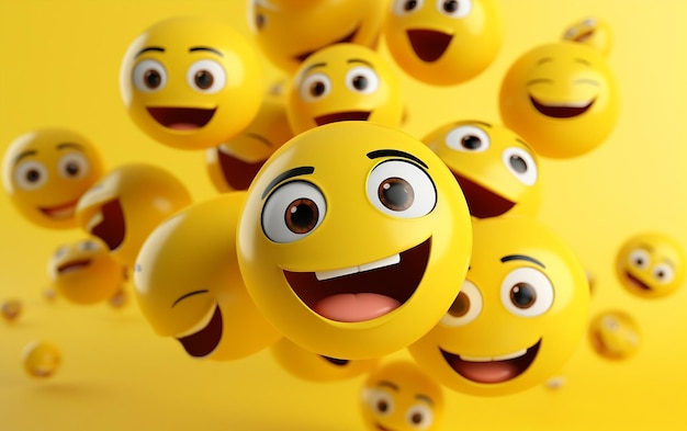Caractere de Emojis 3d feliz em fundo amarelo Dia Mundial Emojis Generative Ai
