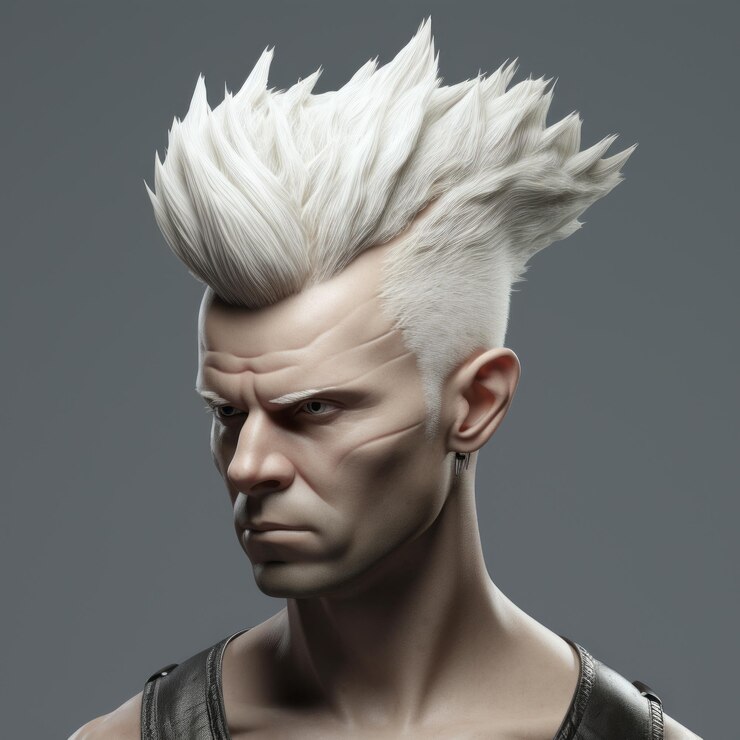 Foto caracteres 3d precisos e detalhados com cabelos brancos de mohawk