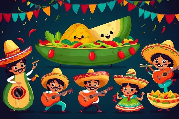 Foto caracteres de comida mexicana tex mex cinco de mayo bandeira de festa de férias