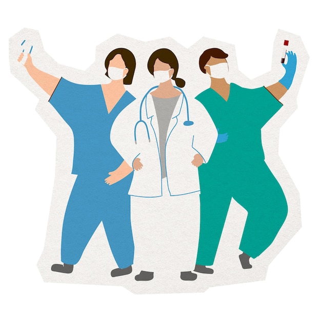 Caracteres de trabajadores médicos PNG elemento de collage de pegatina en fondo transparente