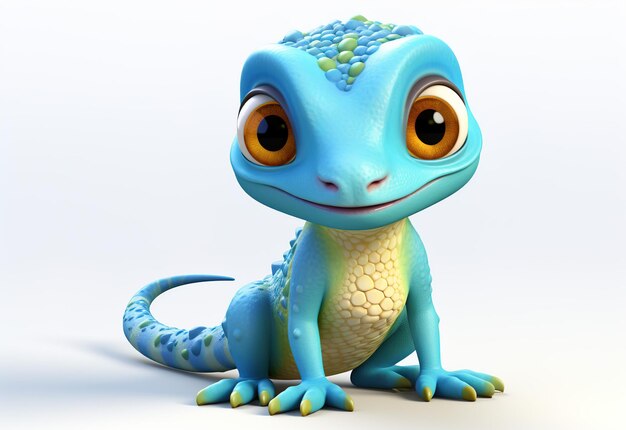 Característica de mascote 3D de um filhote de lagarto de desenho animado bonito e realista