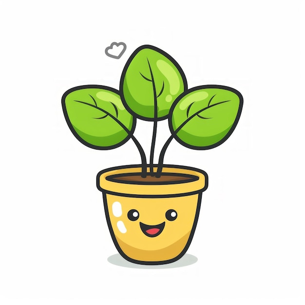 Característica de uma linda planta em vaso kawaii em fundo branco