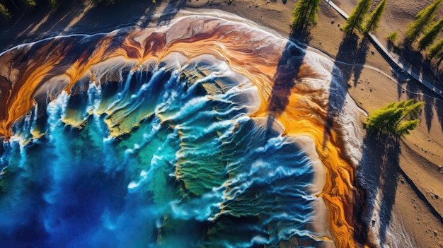 Características geotérmicas de Yellowstone Vista aérea de los Estados Unidos