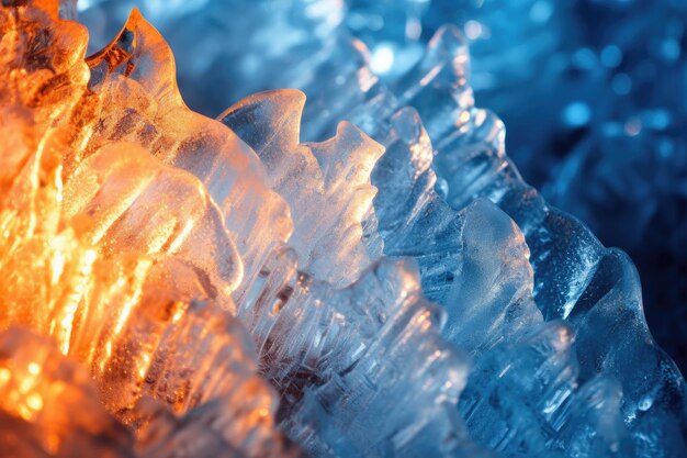 Foto carámbanos en la foto macro de primer plano de la cueva de hielo ai generado