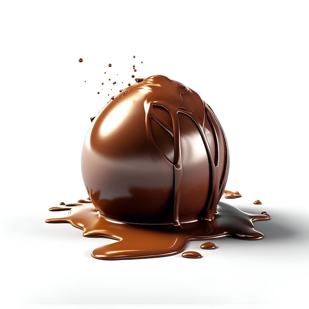 Caramelo de chocolate con salpicaduras en un fondo blanco renderización 3D