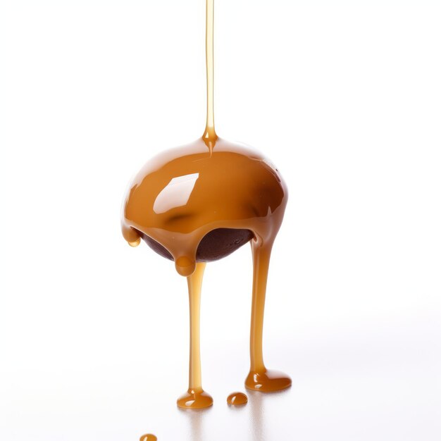 Foto caramelo goteando sobre un grano de café