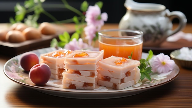 Foto caramelo de melocotón triple colágeno postre tao jiao o cheng teng refresco tradicional chino