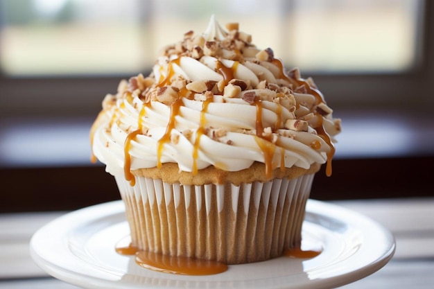 Caramelo de plátano, crema de coco y torta de nuez