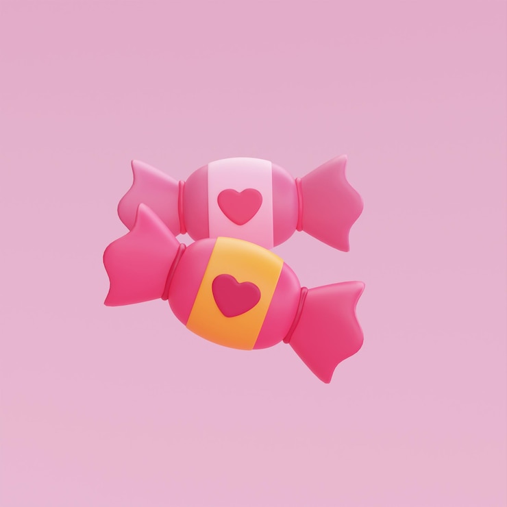 Foto caramelo rosa 3d con forma de corazón aislado sobre fondo rosa decoración de elementos para el día de san valentín día de la madre o cumpleaños representación 3d