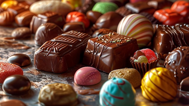 Foto caramelos de chocolate en una caja