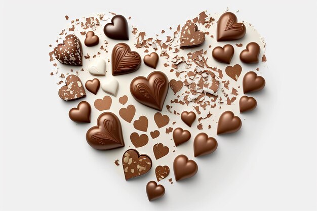 Caramelos de chocolate en forma de corazón aislar sobre fondo blanco IA generativa