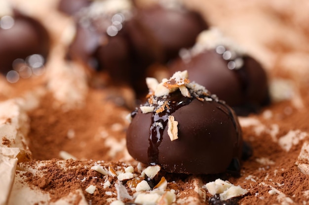 Caramelos de chocolate con nueces de cerca