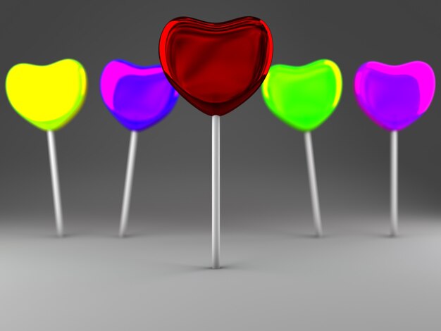 Foto caramelos de colores en palo 3d render