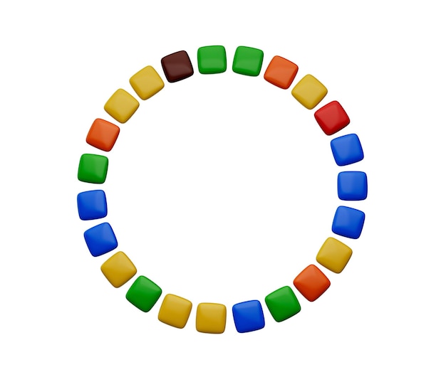 Caramelos coloridos del arco iris de forma cuadrada volando alrededor del círculo ilustración 3d
