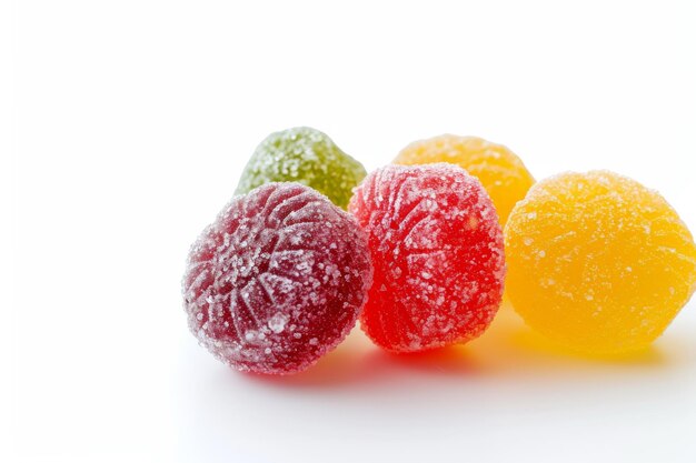 Foto los caramelos coloridos con sabores de frutas liofilizadas se sientan solos en blanco