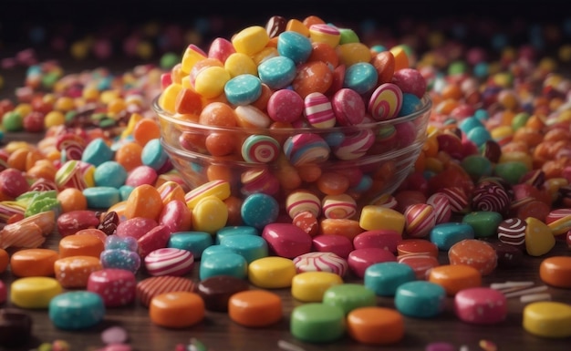 Caramelos y dulces de colores de fondo vívido