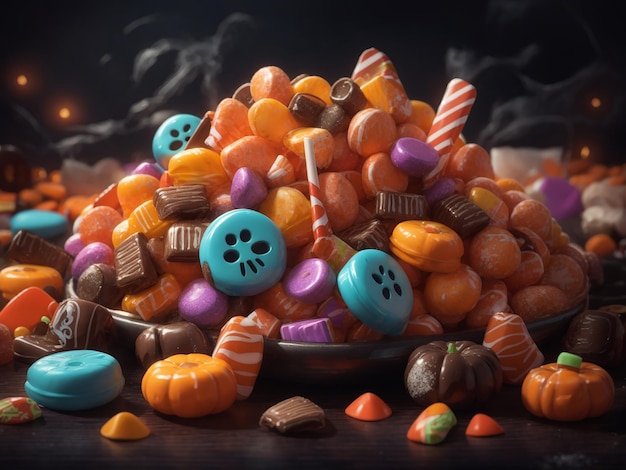 Foto caramelos de halloween en el tazón