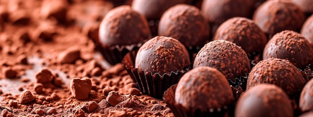 caramelos de trufa en chocolate Foco selectivo