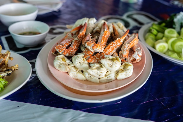 Caranguejo de frutos do mar cozido