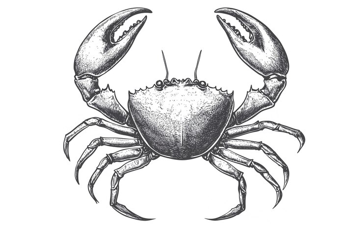 Foto caranguejo de frutos do mar impressão vintage retrô preto e branco caranguexo de frutas do mar esboço a tinta desenho a lápis
