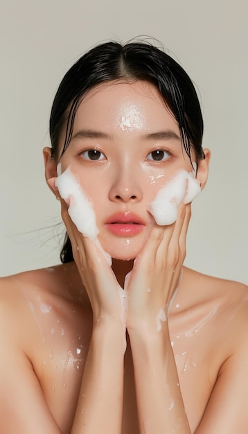 Las caras de las mujeres asiáticas se embellecen con caras de cosméticos para la publicidad