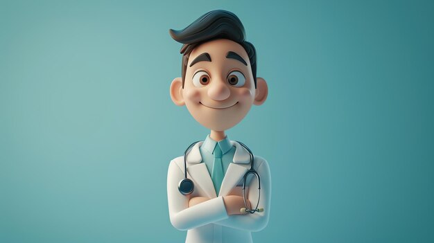 Foto caráter de médico de desenho animado bonito em estilo 3d conceito publicitário de saúde imagem gerada por ai