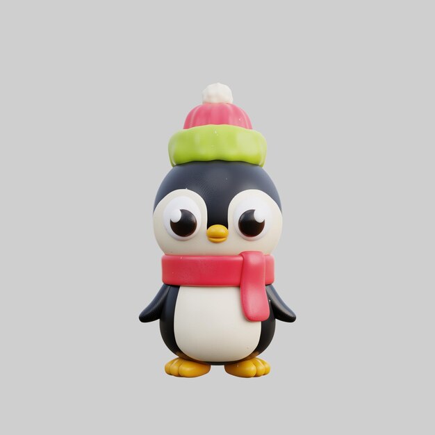 Foto caráter pinguim de natal em 3d feliz natal e feliz ano novo renderização em 3d