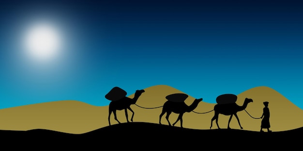 Caravana de camellos atravesando las dunas de arena