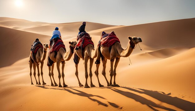 Foto una caravana de camellos que atraviesa el desierto