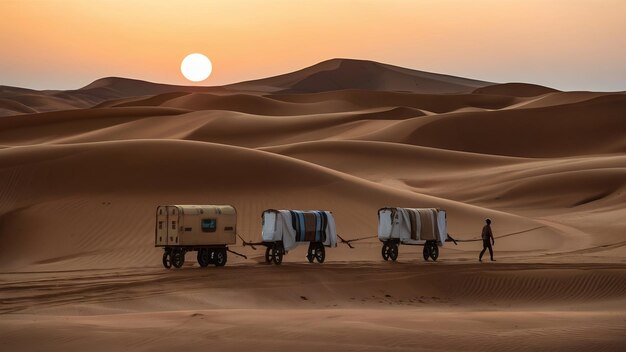 Foto caravana caminando en el desierto del merzouga sahara en marruecos