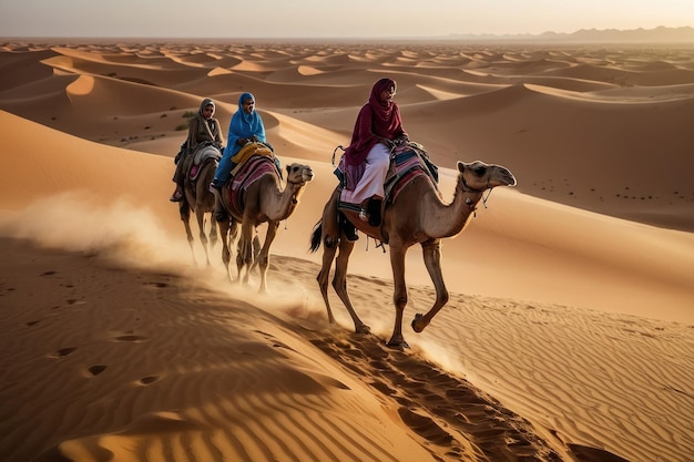 La caravana cruza las dunas del desierto