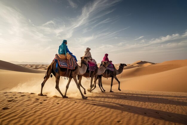 La caravana cruza las dunas del desierto