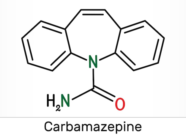 Carbamazepina CBZ C15H12N2O Molécula de la fórmula química del esqueleto