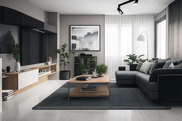 Carbón y color blanco Diseño interior moderno de la sala de estar Se inspira para su sala de estar