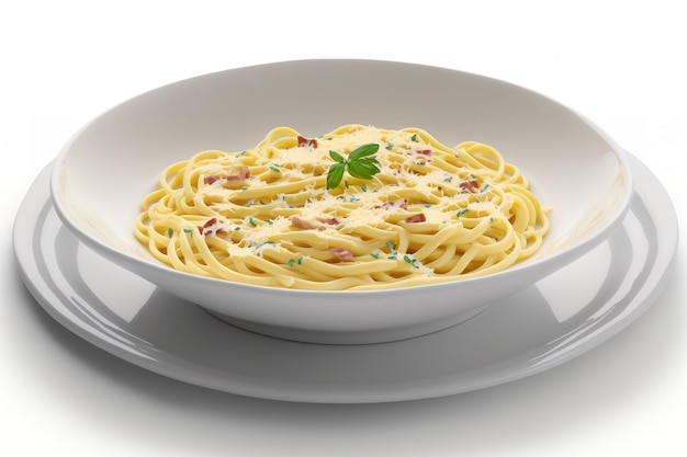 Carbonara-Nudeln auf einer weißen Platte