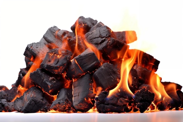 Carbones ardientes para barbacoa en un fondo transparente de IA