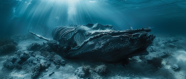 Carcaça de esqueleto de baleia descoberta no fundo do oceano