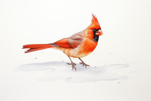 Foto cardenal brillante en un lienzo blanco nevado