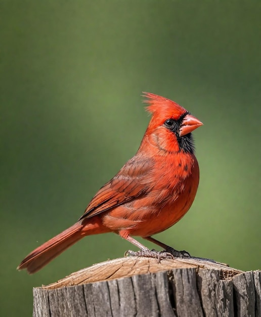 Foto un cardenal está sentado en un poste de madera